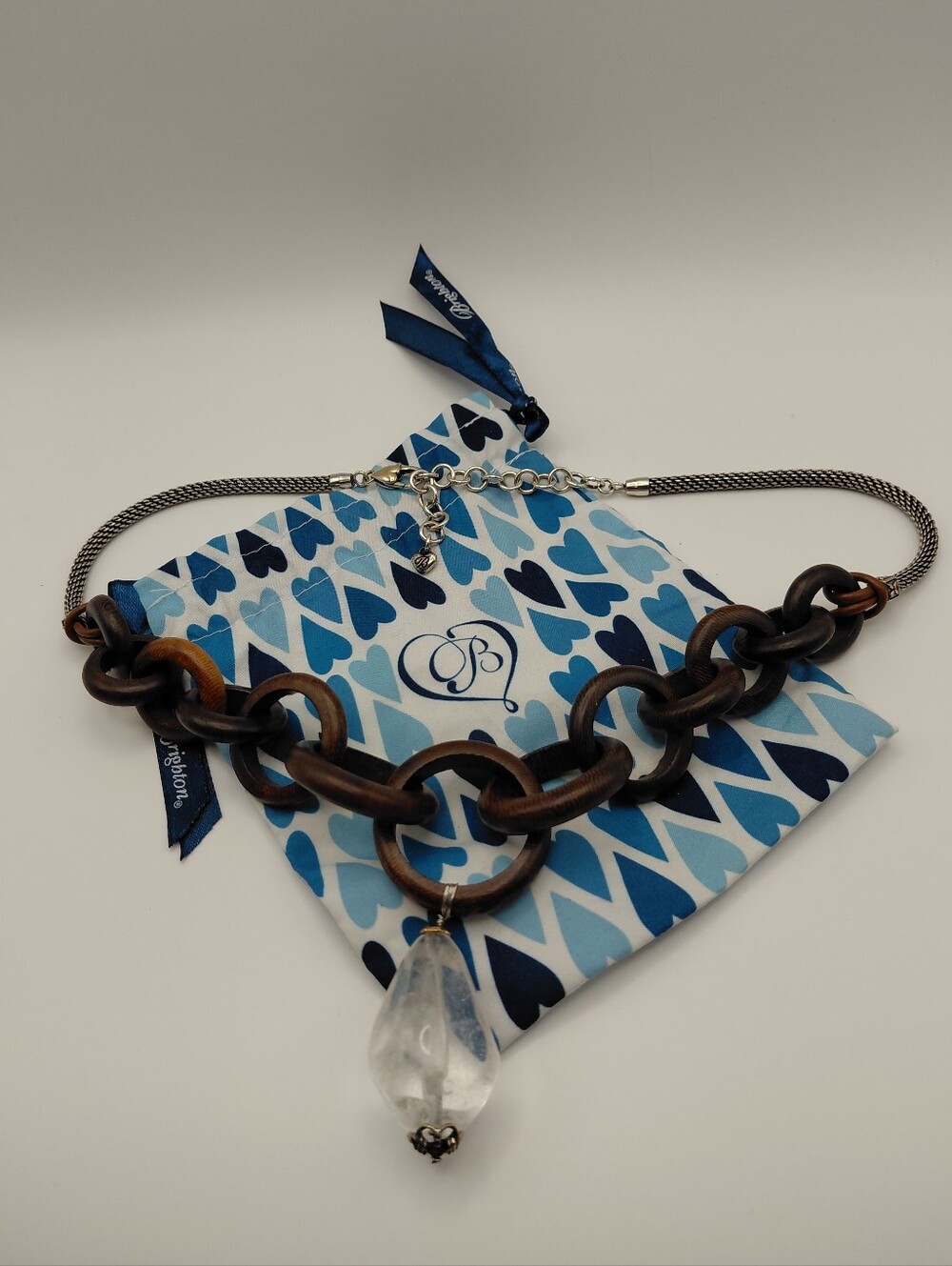 Brighton Connecting Links Necklace. Wood And Glass. EUC. Dust Bag.